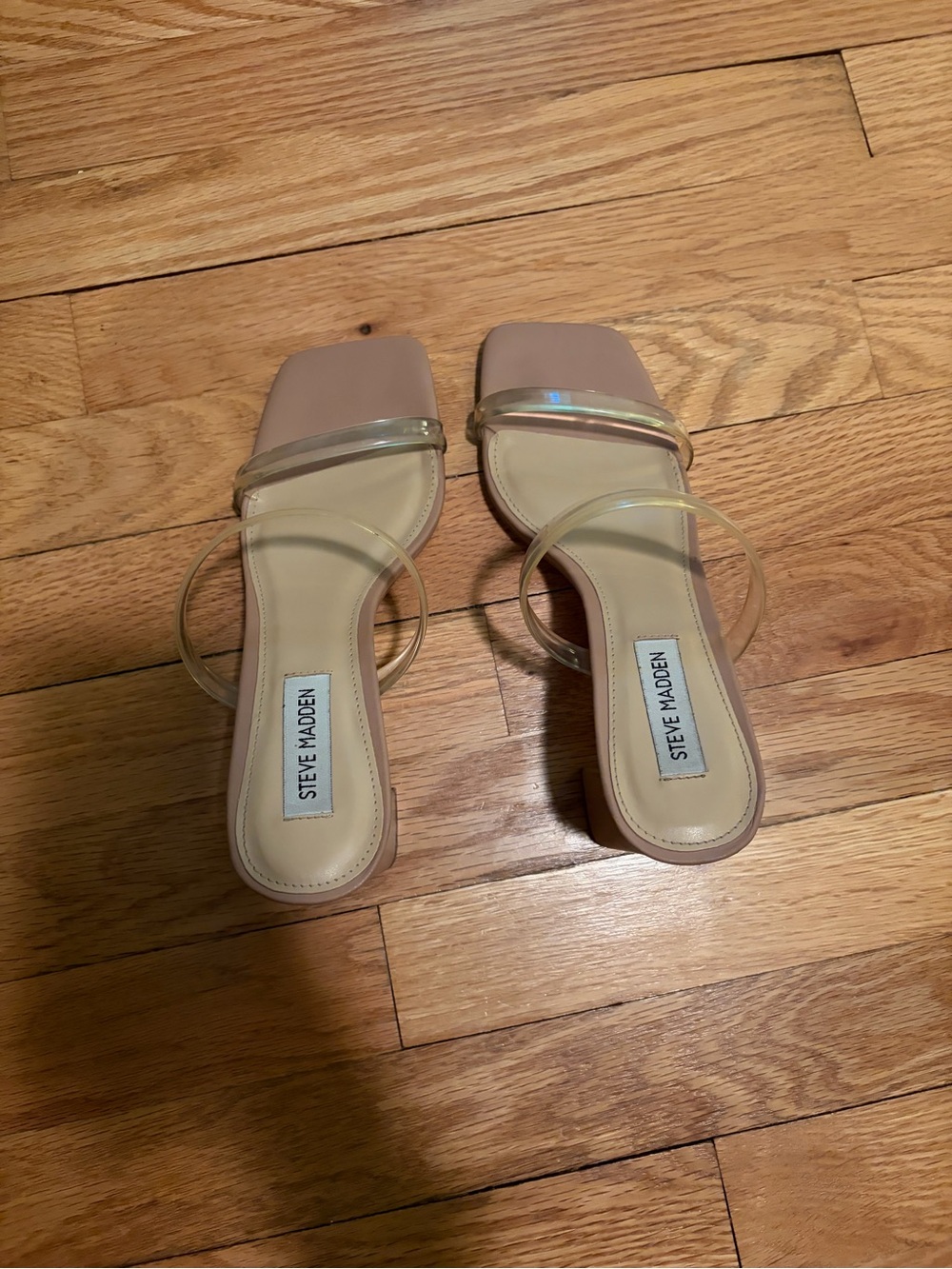 Steve Madden Beige Nude Slide Heels with Clear Straps